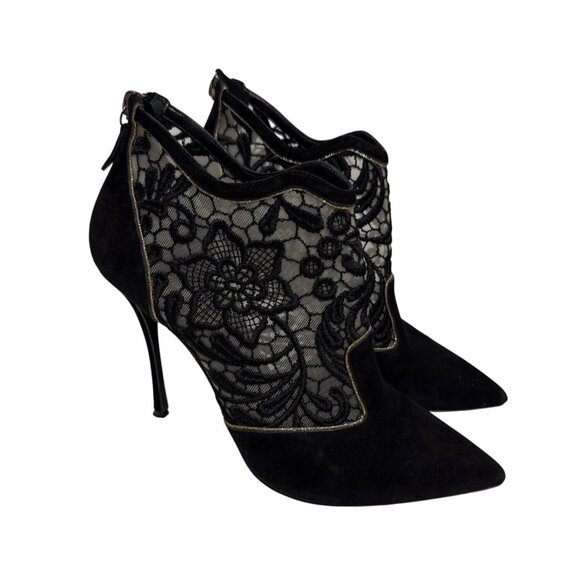 Nicholas Kirkwood Women's Lace Bootie Black Suede Stiletto Heel Zip EU 39 US 8.5
